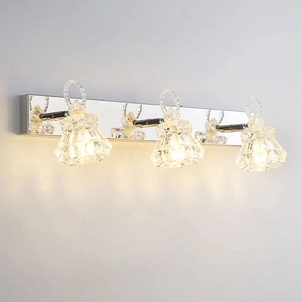 Applique murale de luxe argentée à 3 têtes avec verre transparent pour salle de bain