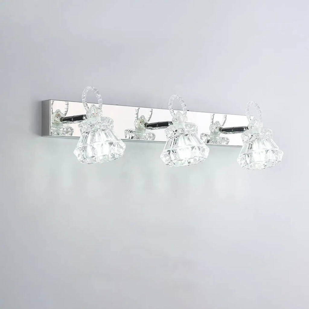 Applique murale de luxe argentée à 3 têtes avec verre transparent pour salle de bain