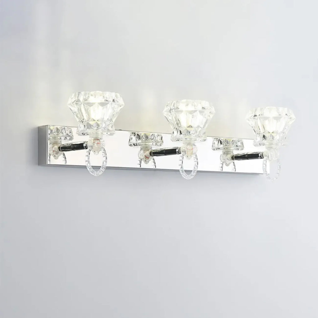Applique murale de luxe argentée à 3 têtes avec verre transparent pour salle de bain