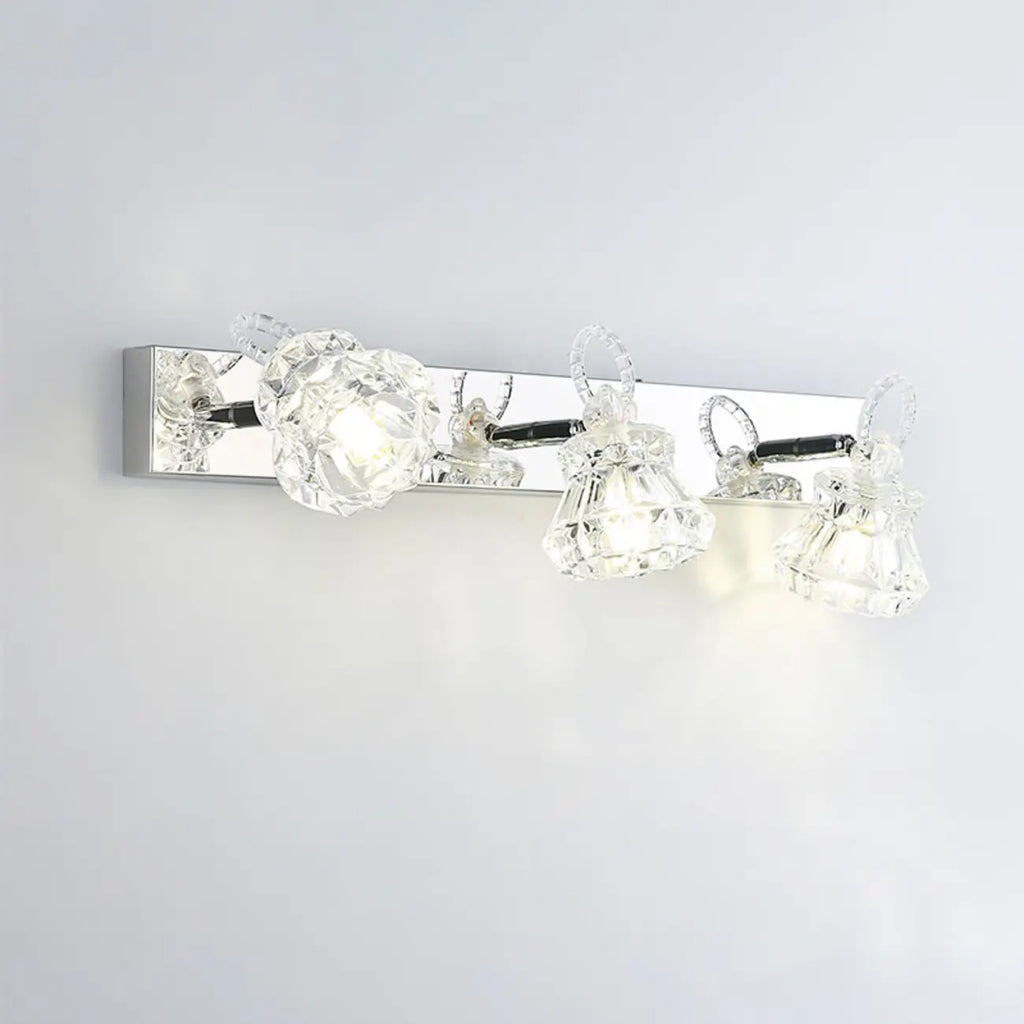 Applique murale de luxe argentée à 3 têtes avec verre transparent pour salle de bain