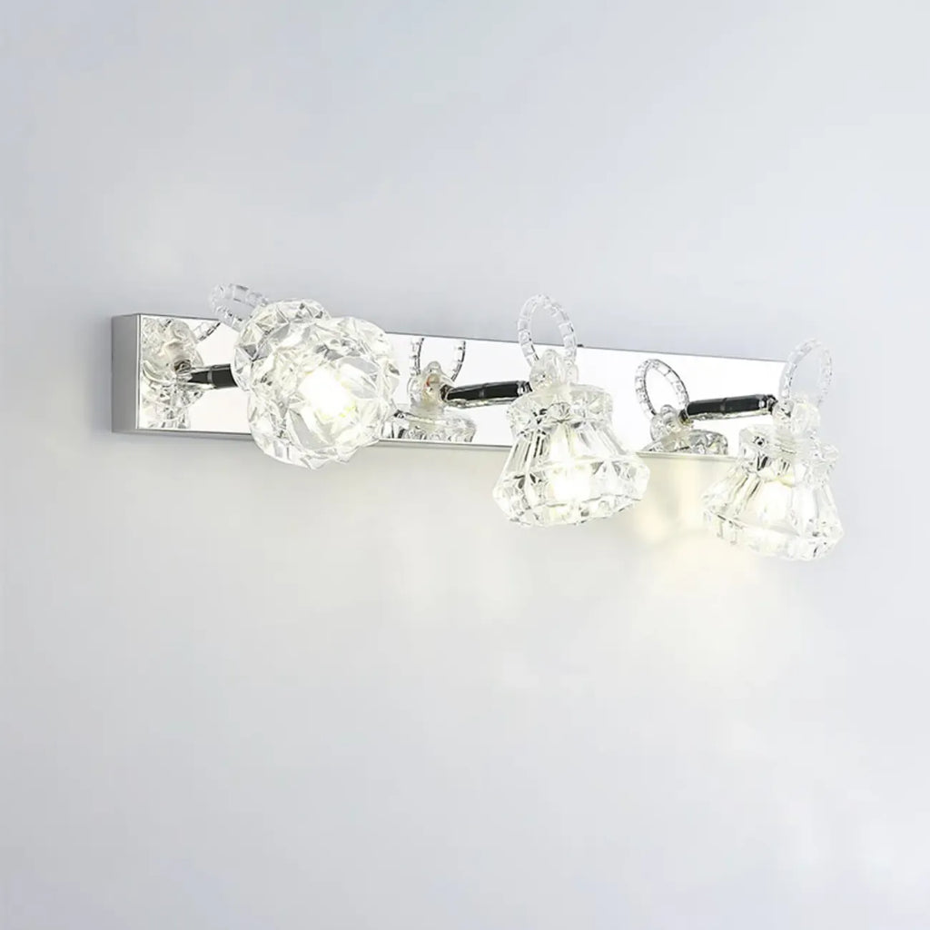 Applique murale de luxe argentée à 3 têtes avec verre transparent pour salle de bain
