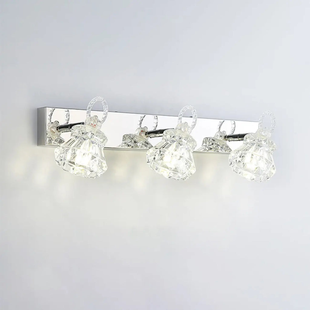 Applique murale de luxe argentée à 3 têtes avec verre transparent pour salle de bain