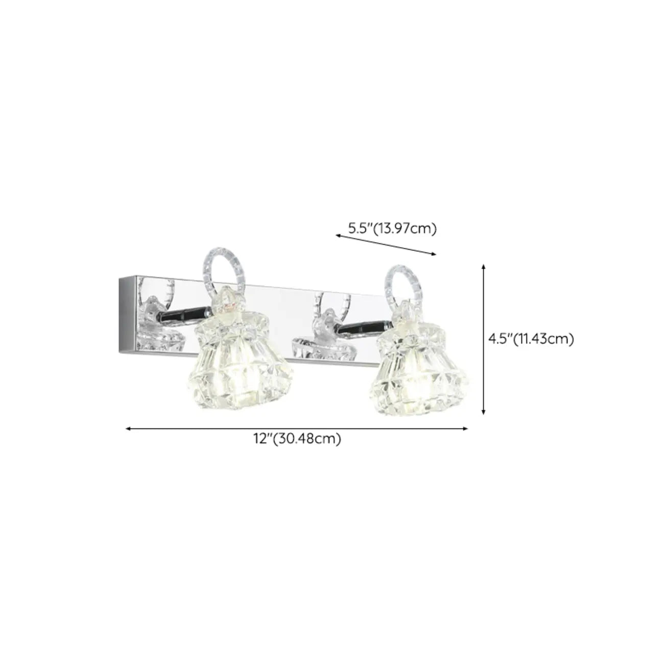 Applique murale de luxe argentée à 3 têtes avec verre transparent pour salle de bain