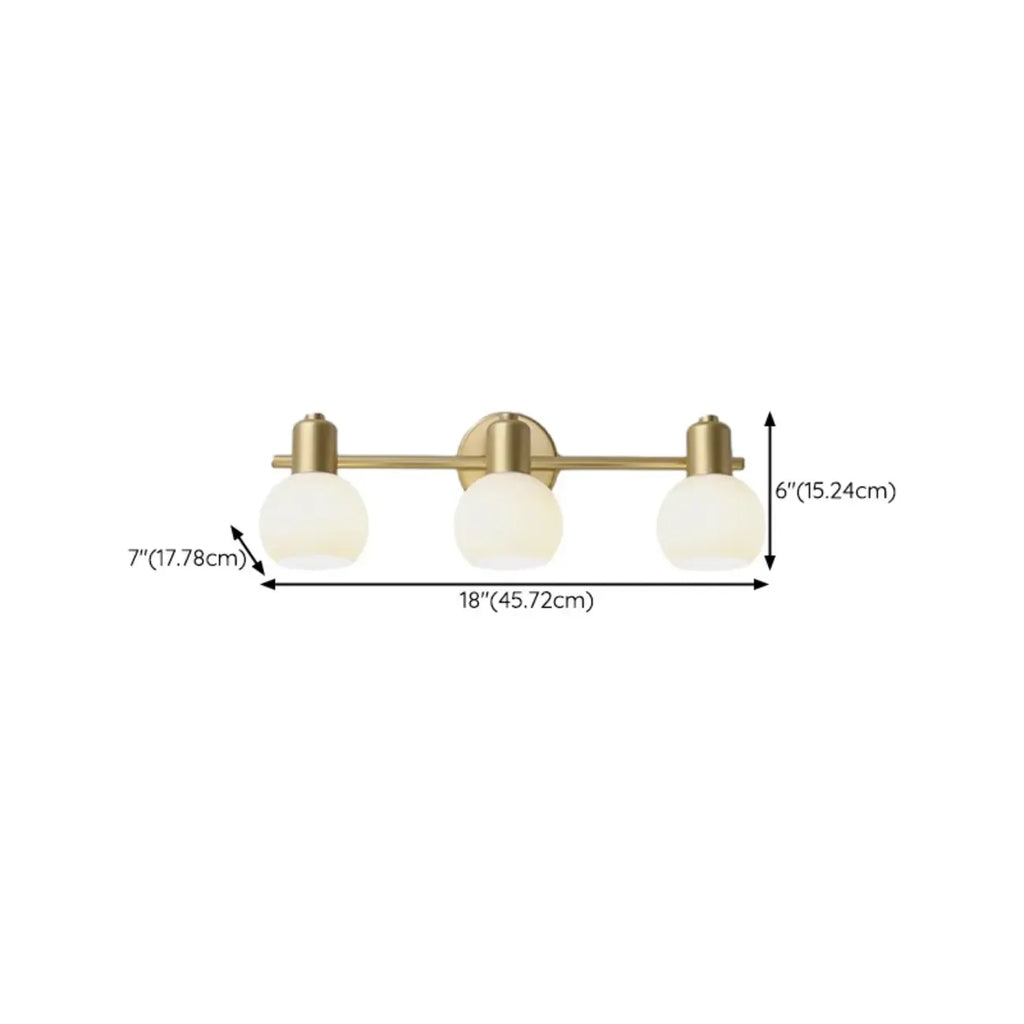 Lampe de coiffeuse moderne en verre globe doré à 3 têtes, à intensité variable
