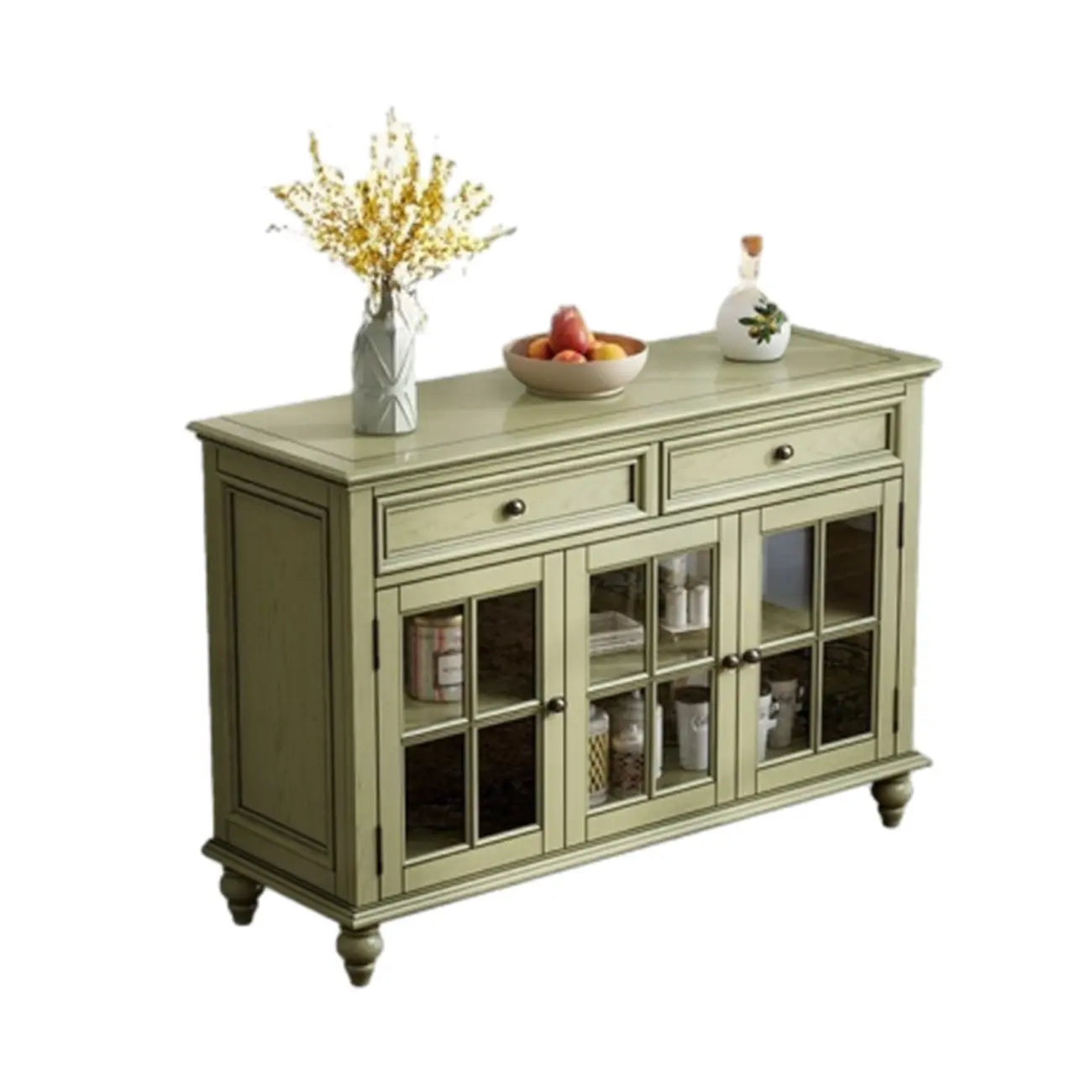 Buffet en bois vert style campagne française avec tiroirs