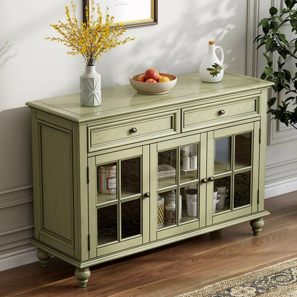Buffet en bois vert style campagne française avec tiroirs