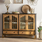 Credenza 16W rustica marrone in legno con ante in vetro e cassetto