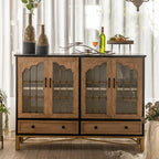 Credenza 16W rustica marrone in legno con ante in vetro e cassetto