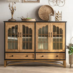 Credenza 16W rustica marrone in legno con ante in vetro e cassetto