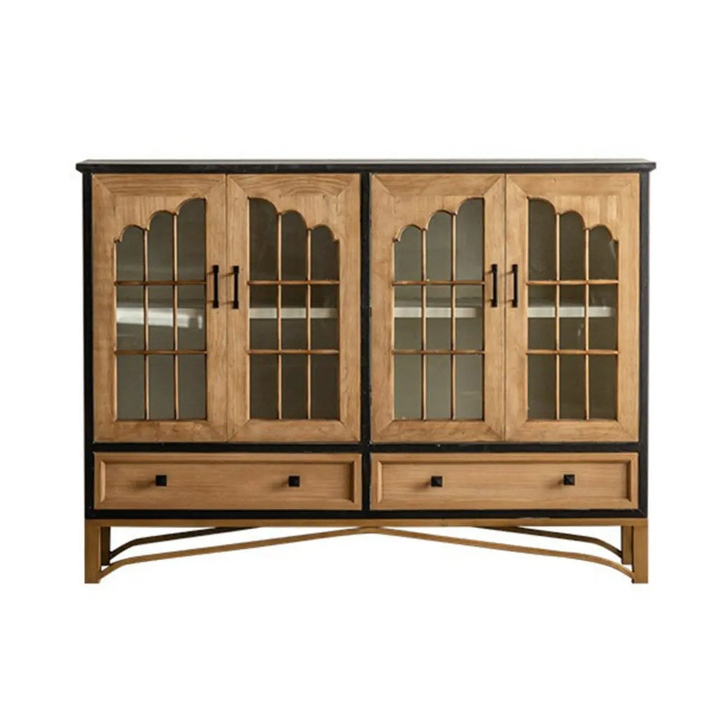 Credenza 16W rustica marrone in legno con ante in vetro e cassetto