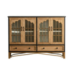 Credenza 16W rustica marrone in legno con ante in vetro e cassetto