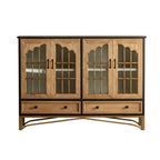 Credenza 16W rustica marrone in legno con ante in vetro e cassetto
