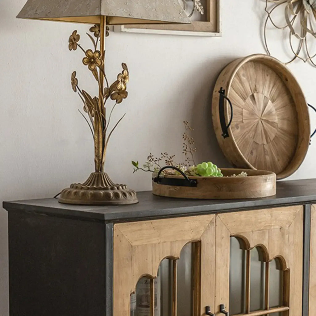 Credenza 16W rustica marrone in legno con ante in vetro e cassetto