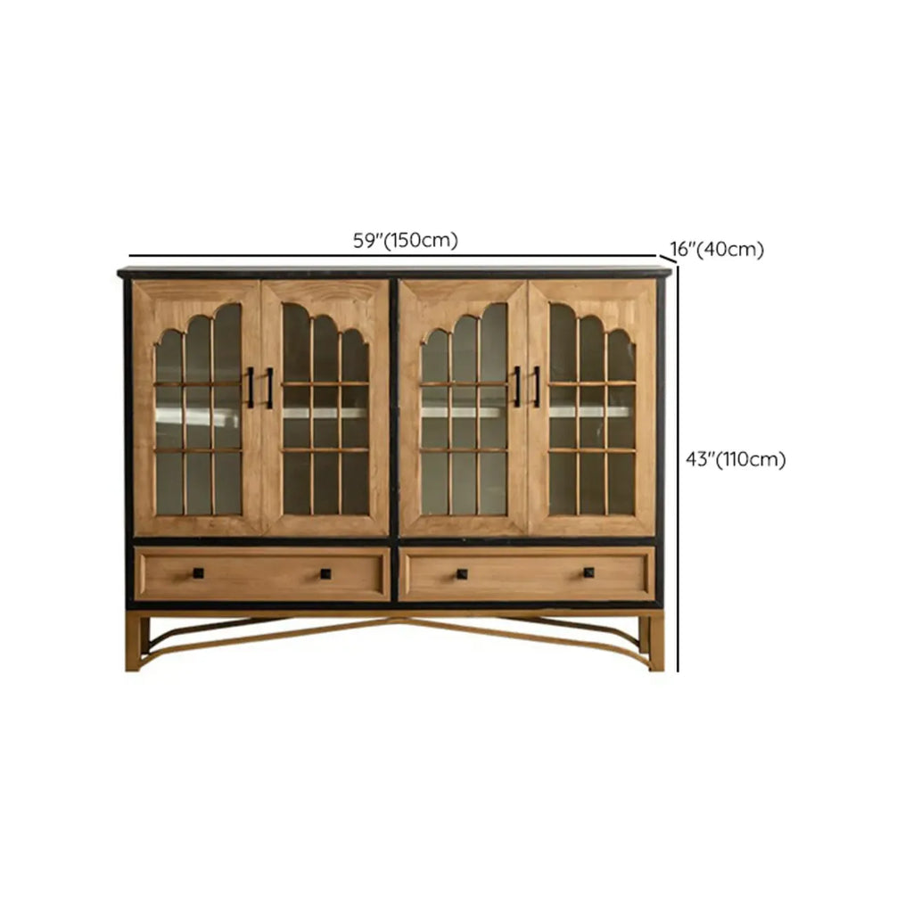 Credenza 16W rustica marrone in legno con ante in vetro e cassetto