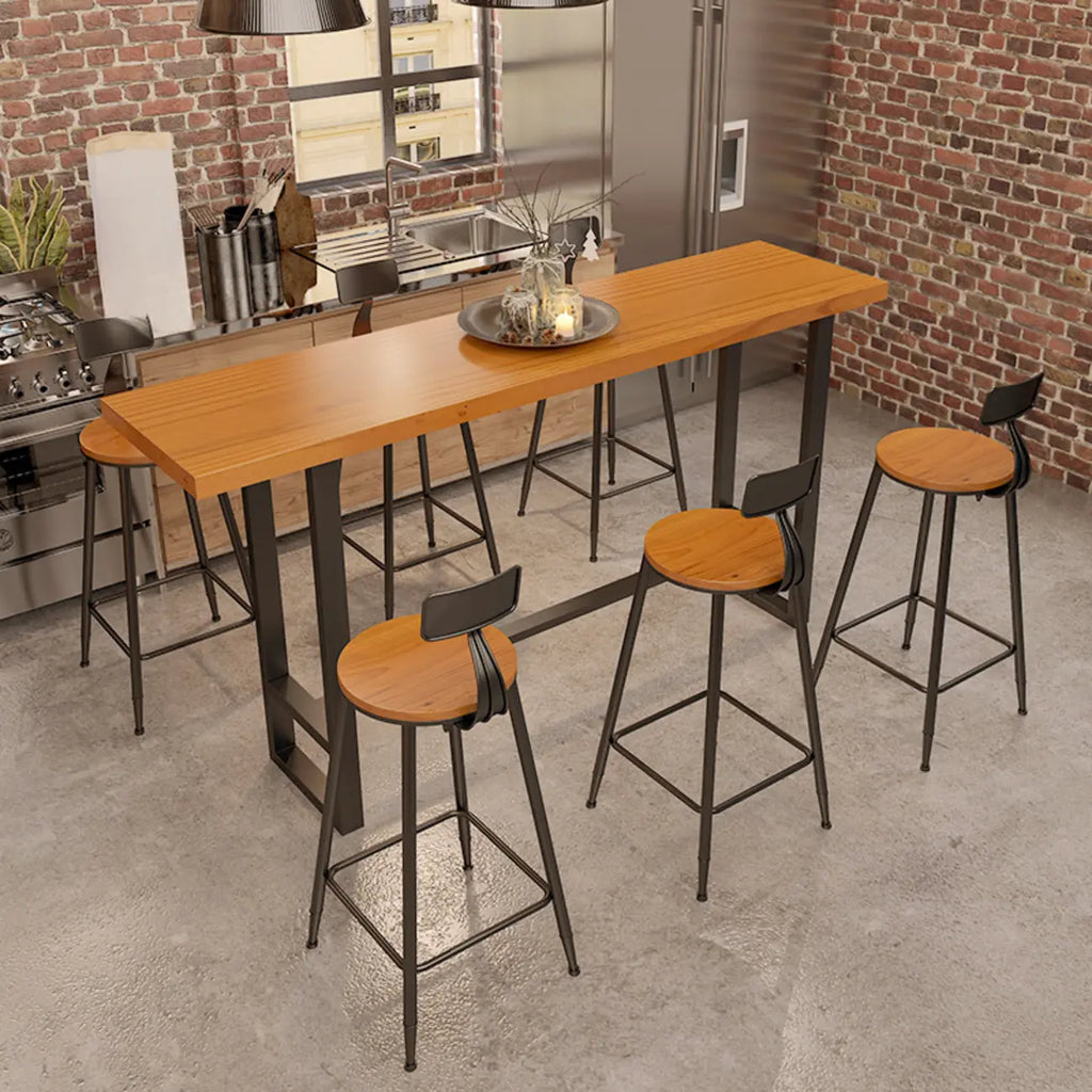Ensemble table et table de bar en bois de style industriel avec piètement en métal noir