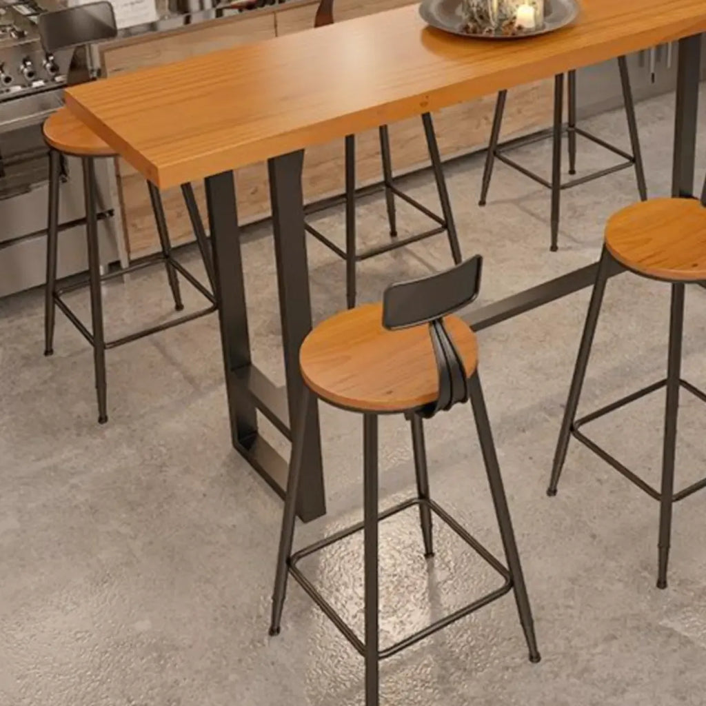 Ensemble table et table de bar en bois de style industriel avec piètement en métal noir