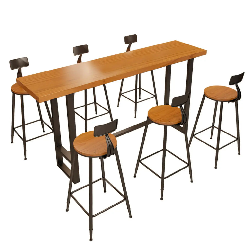 Ensemble table et table de bar en bois de style industriel avec piètement en métal noir