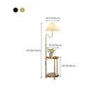 Lampadaire linéaire moderne doré avec étagère et abat-jour plissé