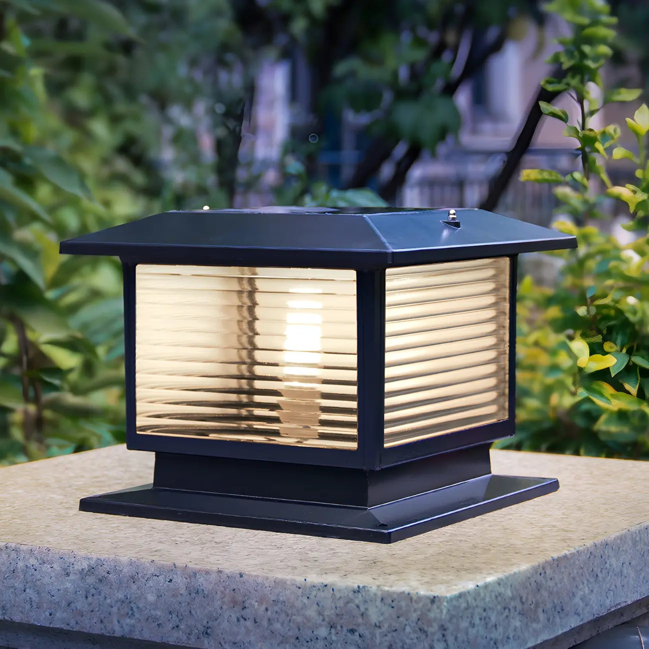 Lampes solaires LED d'extérieur modernes à rayures carrées noires