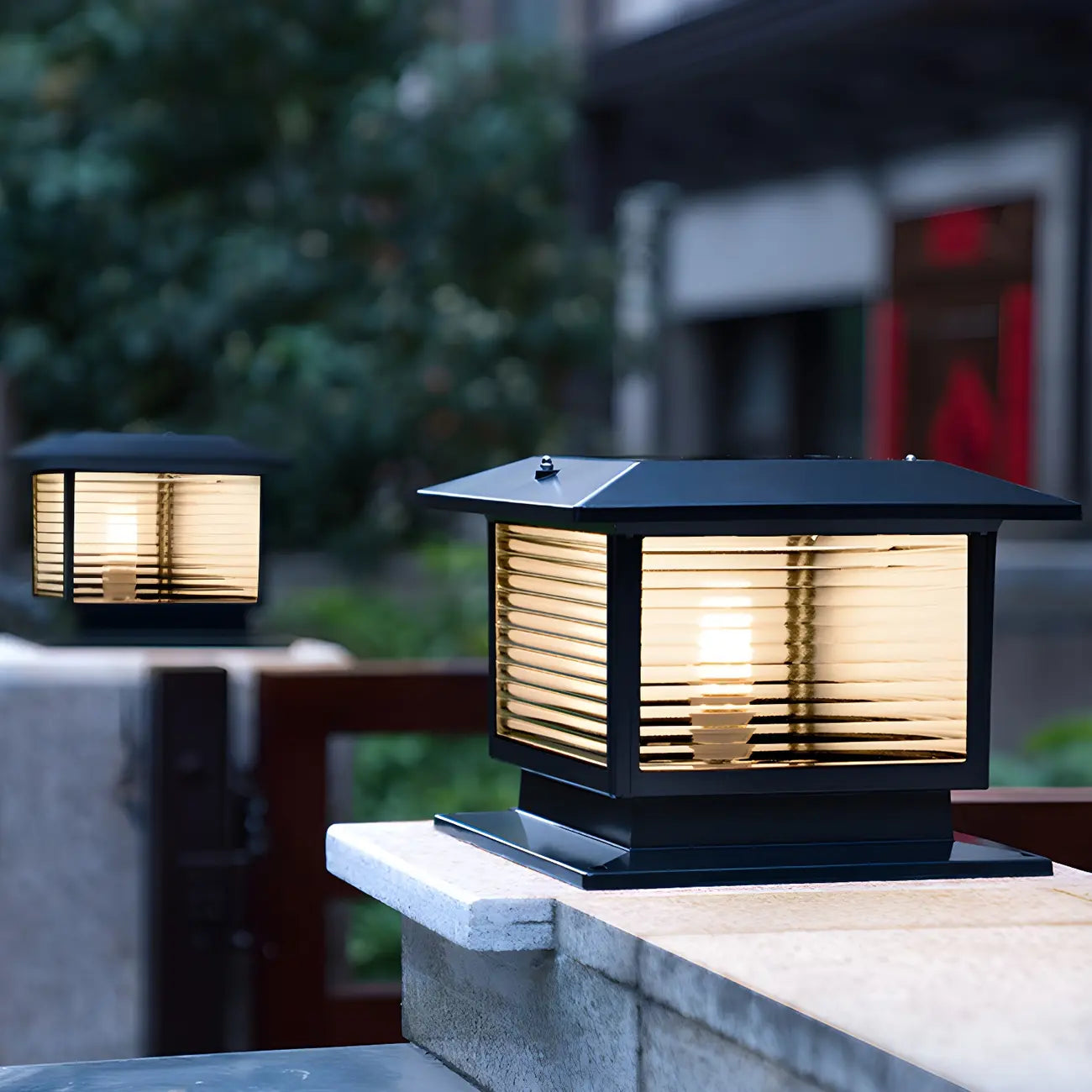 Lampes solaires LED d'extérieur modernes à rayures carrées noires