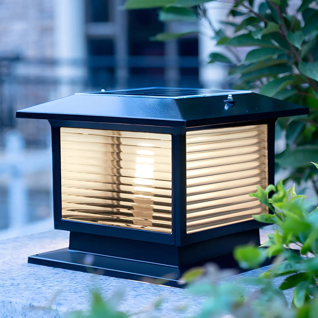 Lampes solaires LED d'extérieur modernes à rayures carrées noires
