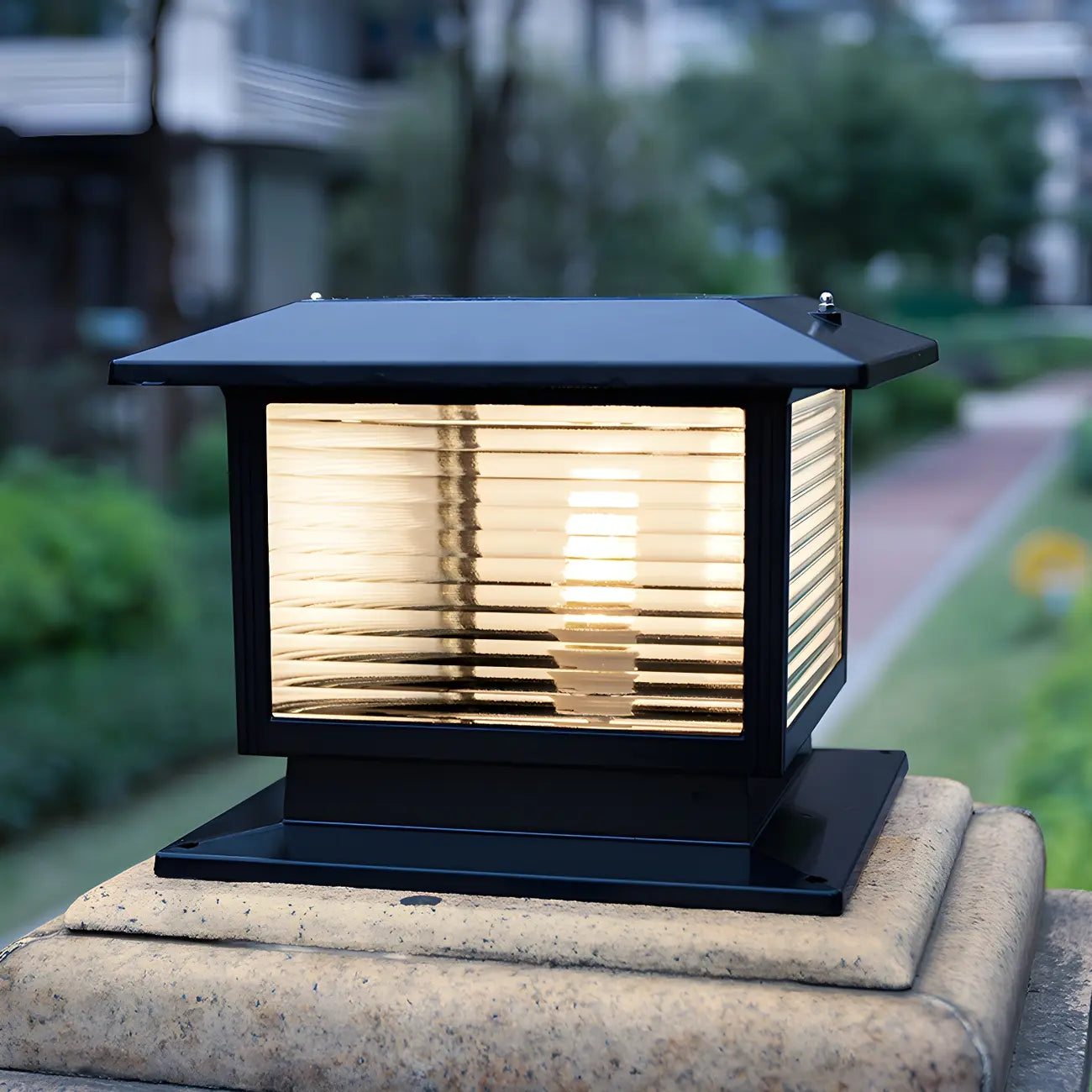 Lampes solaires LED d'extérieur modernes à rayures carrées noires