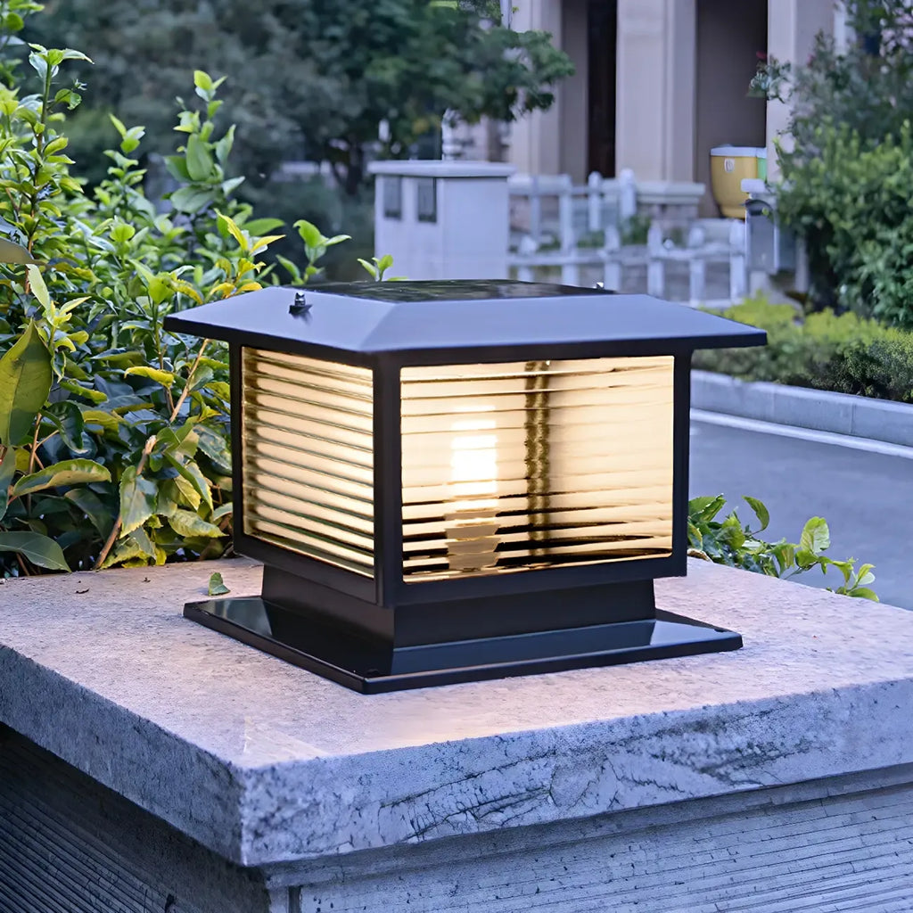 Lampes solaires LED d'extérieur modernes à rayures carrées noires