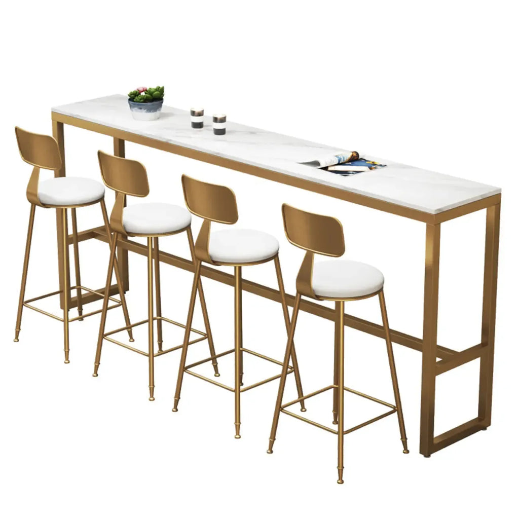 Ensemble table de bar élégant en faux marbre avec chaises rembourrées