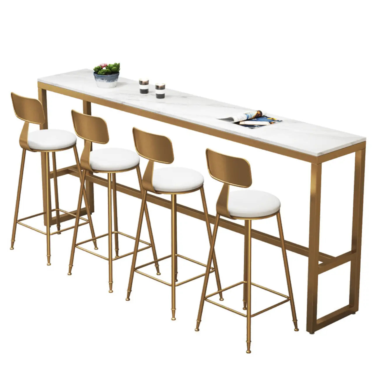 Ensemble table de bar élégant en faux marbre avec chaises rembourrées