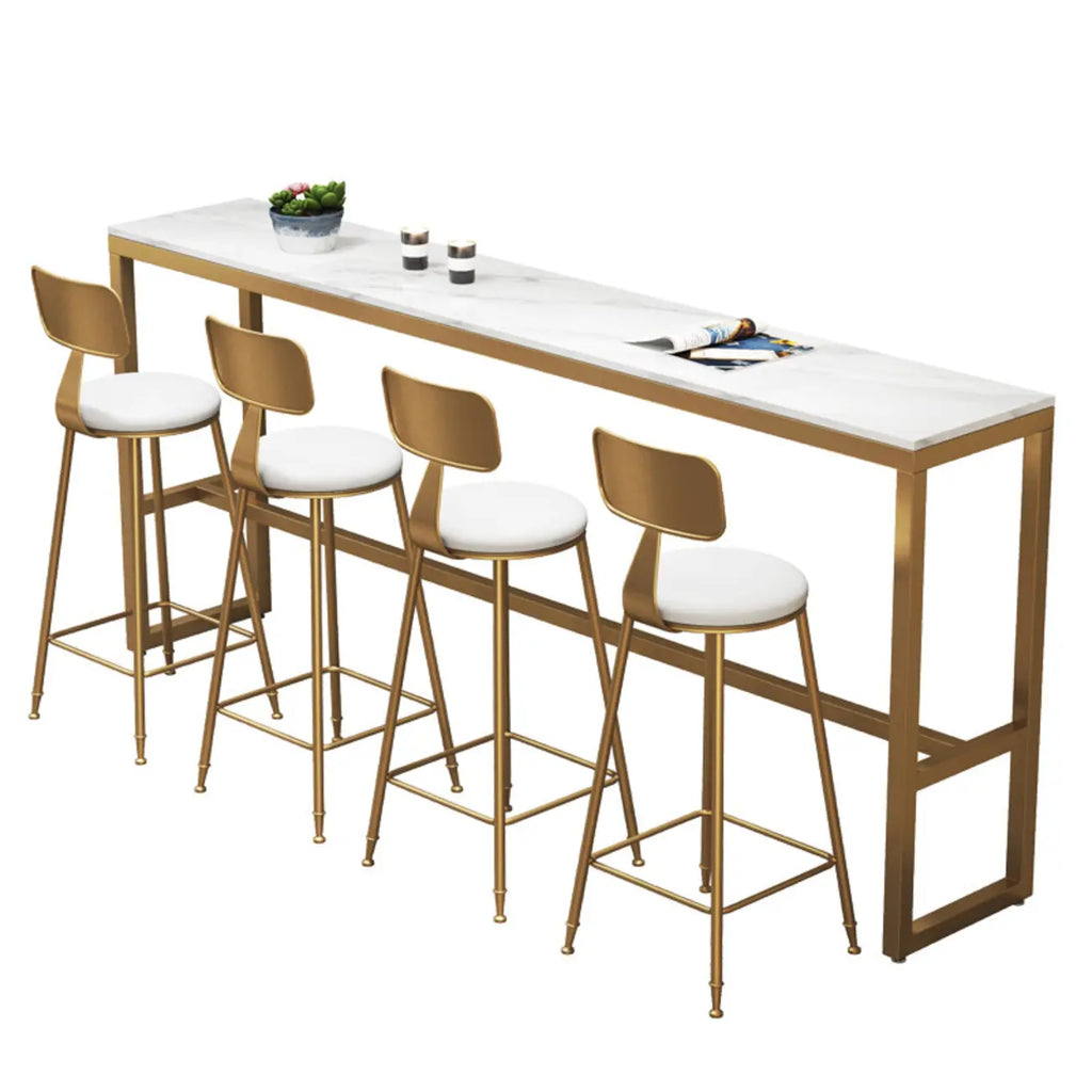 Ensemble table de bar élégant en faux marbre avec chaises rembourrées