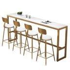 Ensemble table de bar élégant en faux marbre avec chaises rembourrées