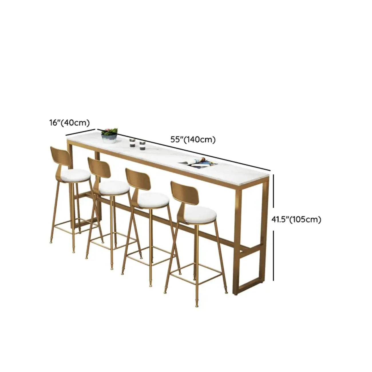 Ensemble table de bar élégant en faux marbre avec chaises rembourrées