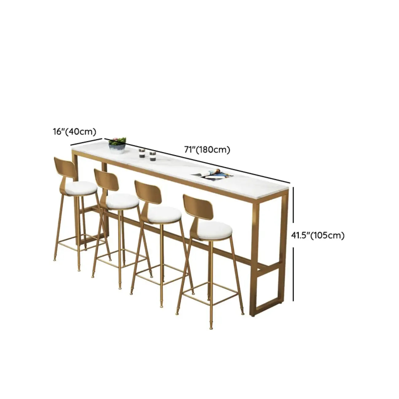 Ensemble table de bar élégant en faux marbre avec chaises rembourrées