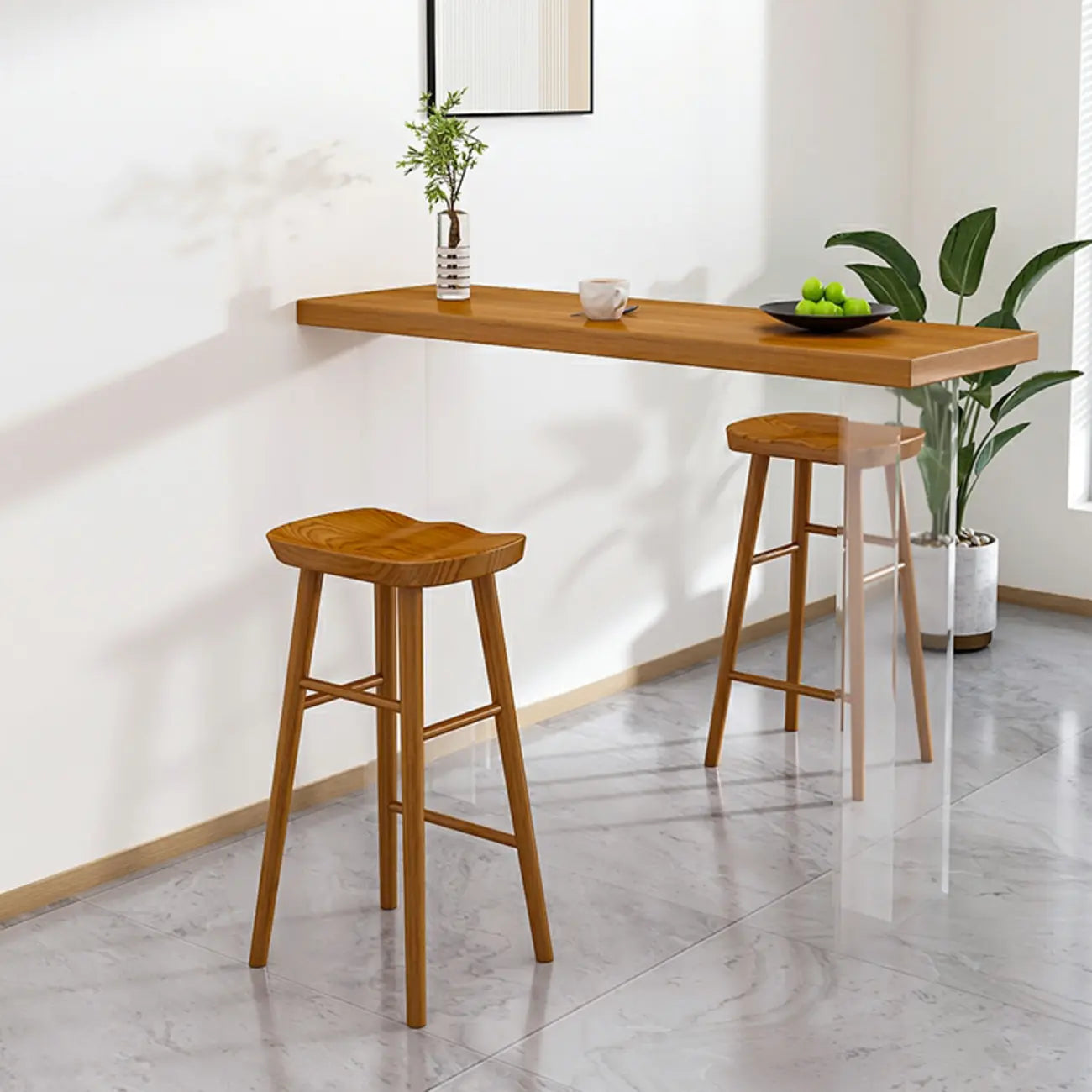 Ensemble de bar moderne marron avec assise et repose-pieds en bois