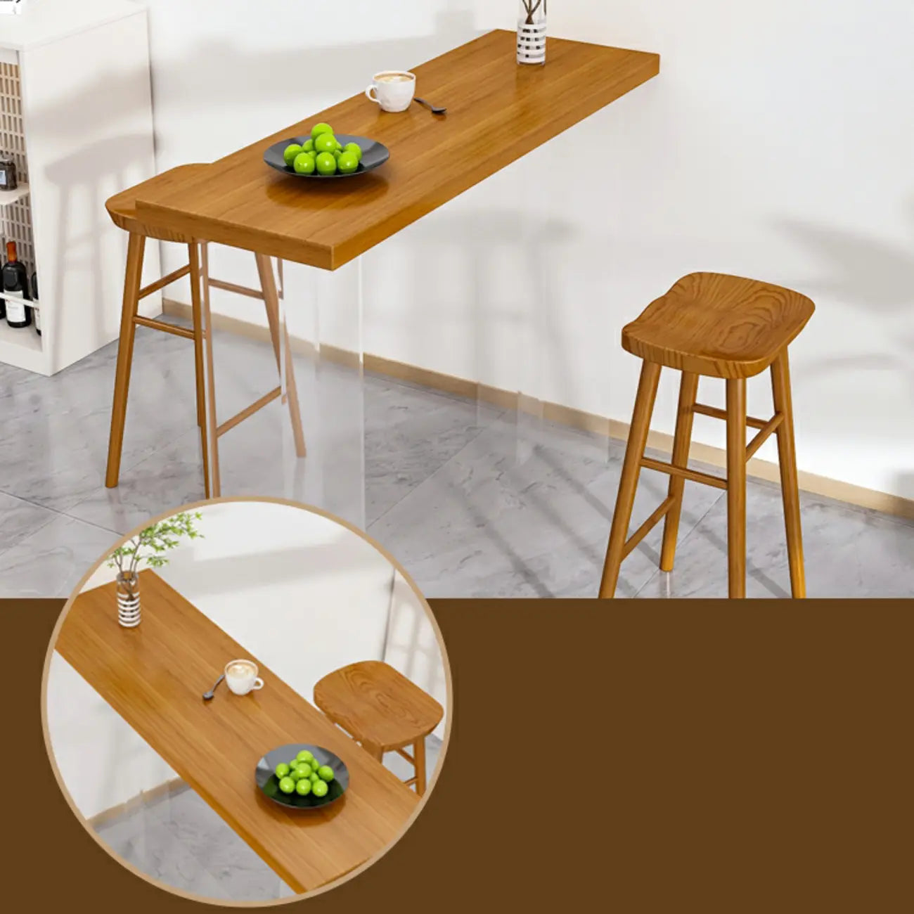 Ensemble de bar moderne marron avec assise et repose-pieds en bois