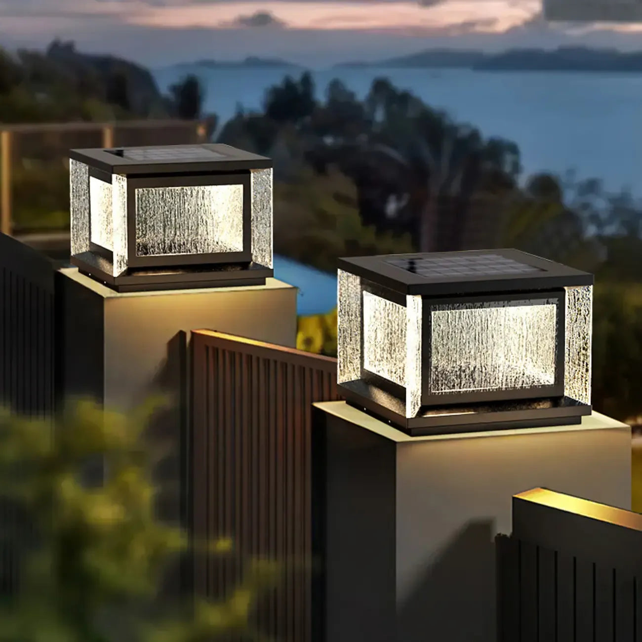 Lampadaires solaires rectangulaires en métal noir pour extérieur