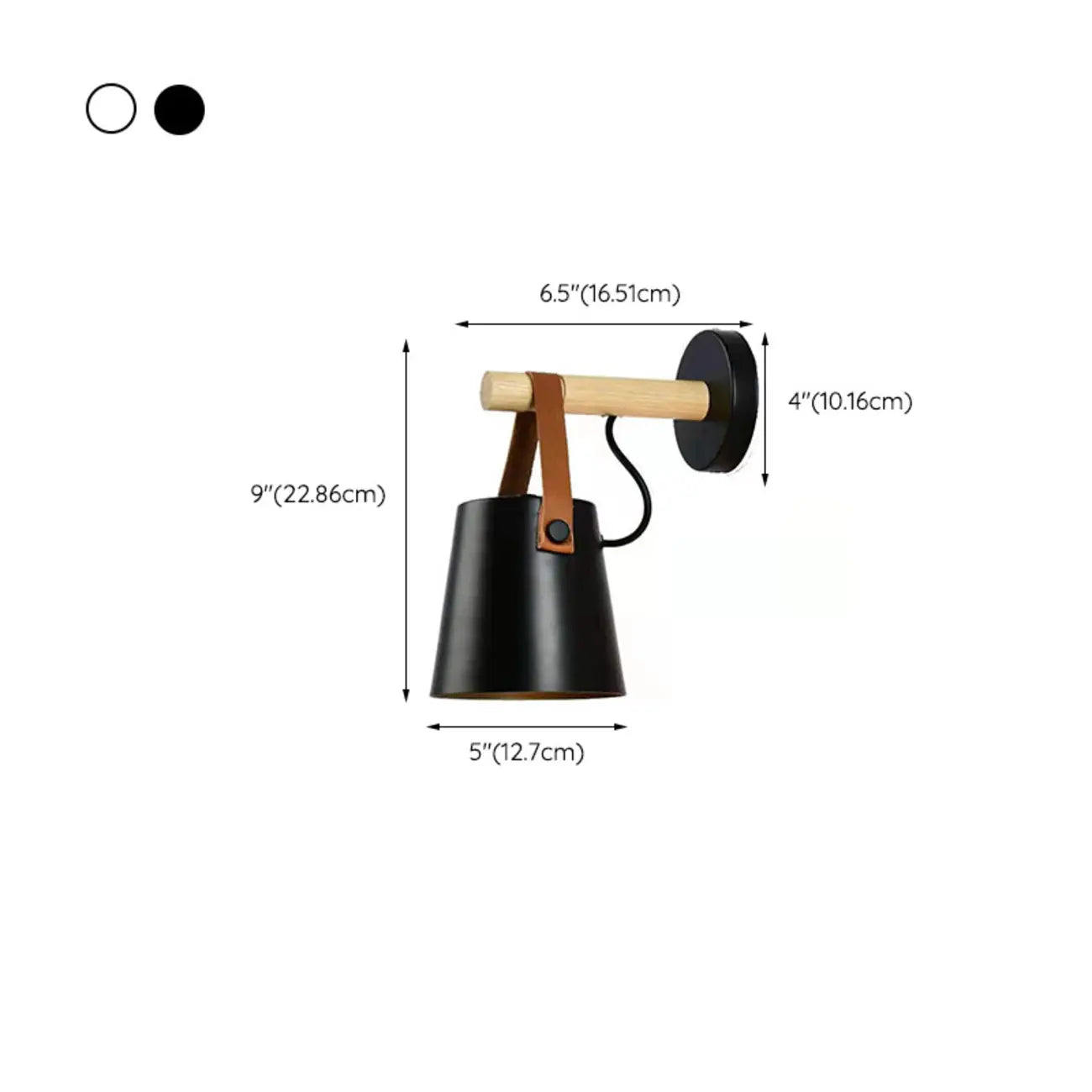 Lampada da parete moderna in legno e metallo con cinghia in pelle
