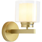 Applique murale moderne cylindrique en laiton avec abat-jour en verre