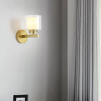 Applique murale moderne cylindrique en laiton avec abat-jour en verre