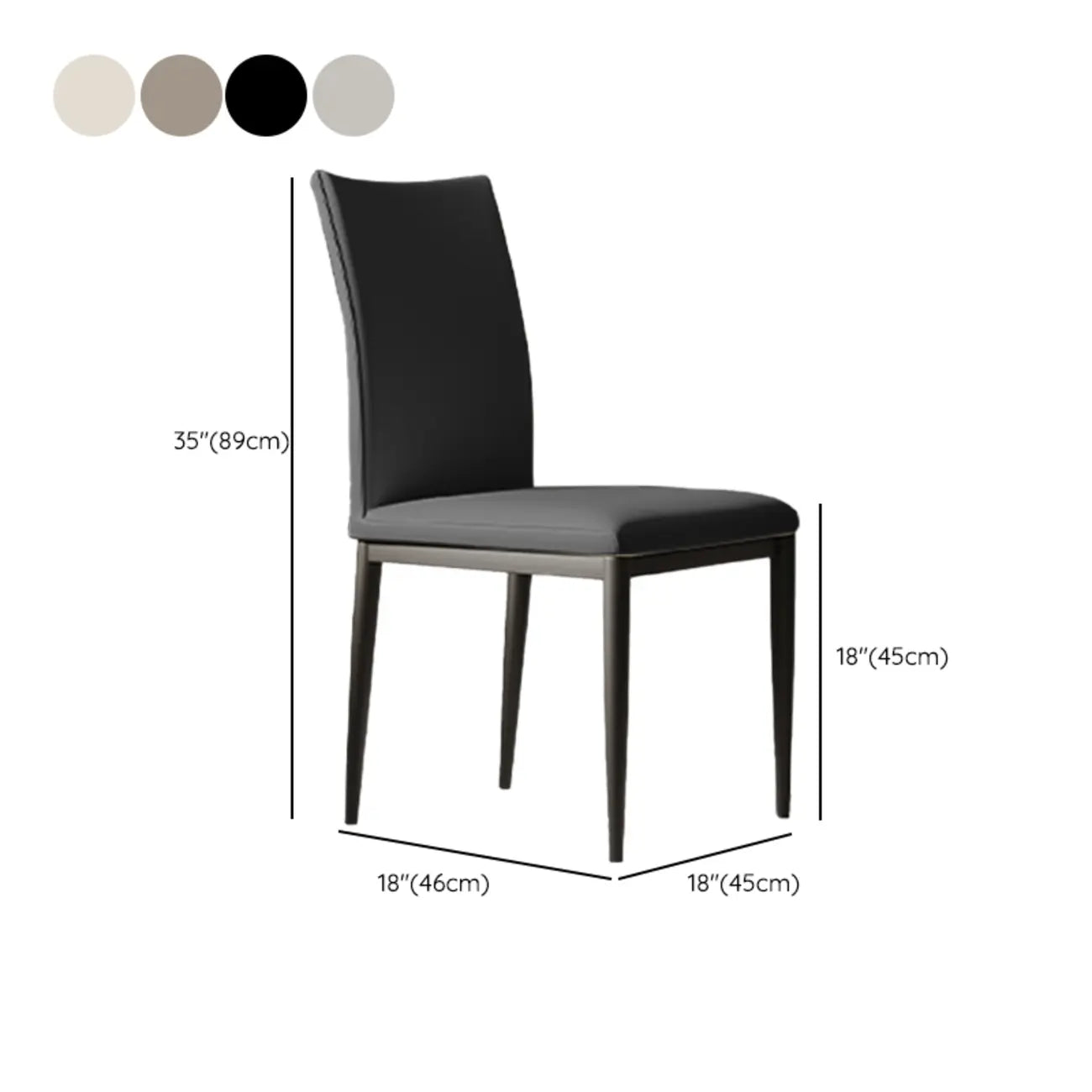 Chaise de salle à manger moderne à dossier solide, revêtue de similicuir