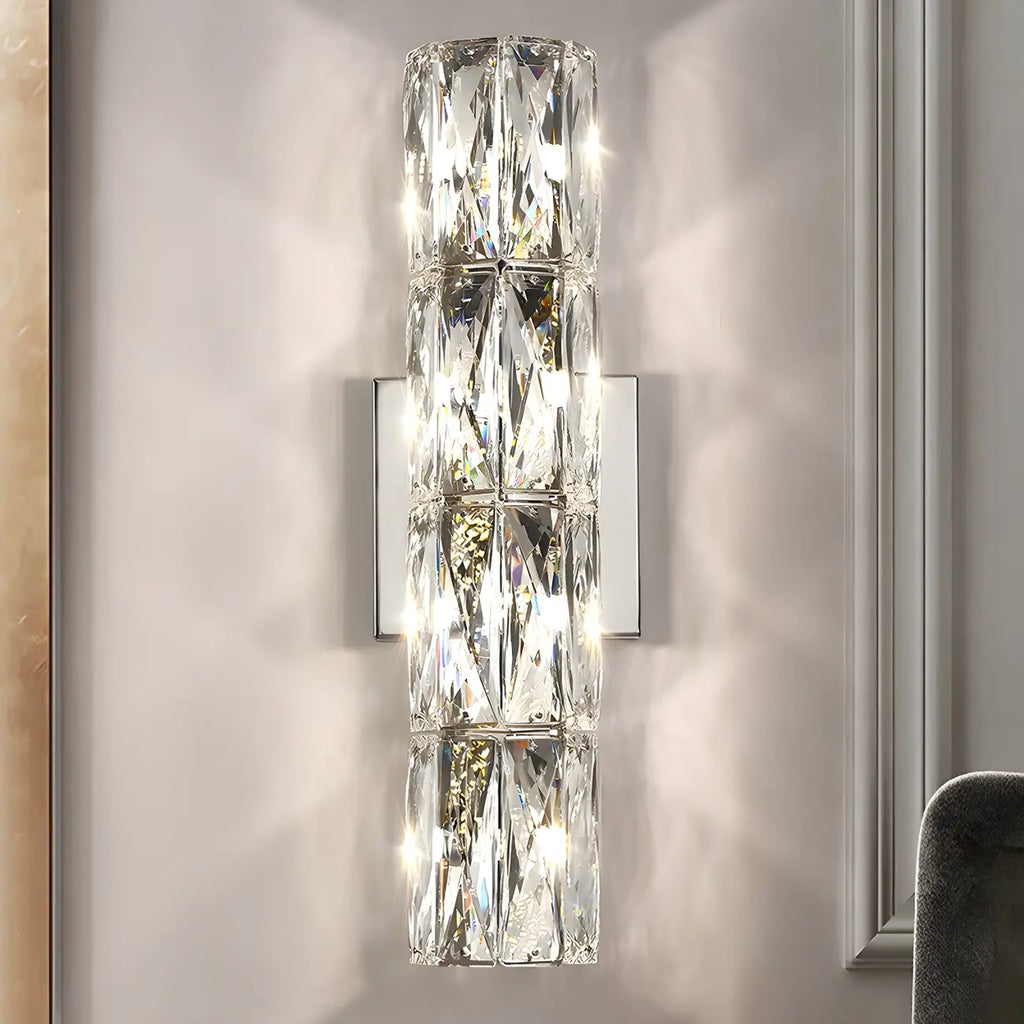Applique murale cylindrique moderne à 4 lumières en cristal chromé