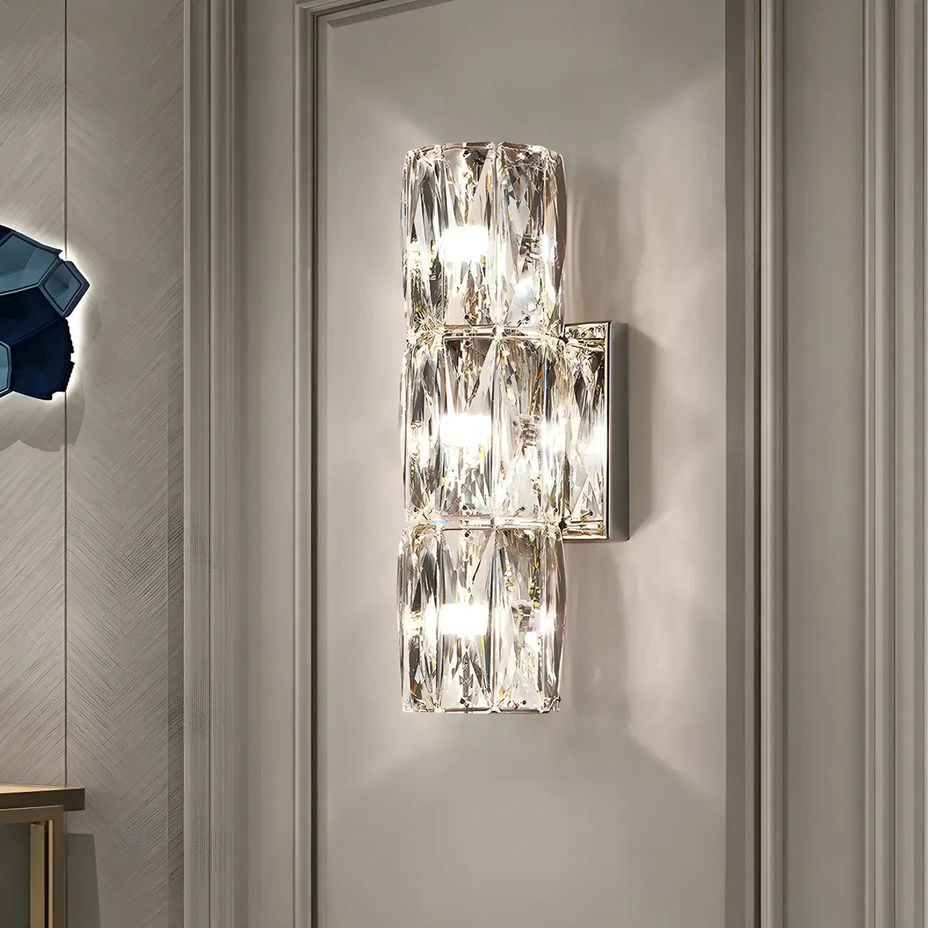 Applique murale cylindrique moderne à 4 lumières en cristal chromé