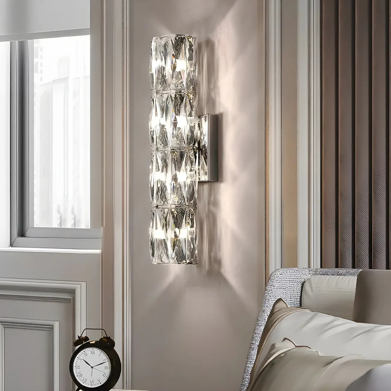 Applique murale cylindrique moderne à 4 lumières en cristal chromé