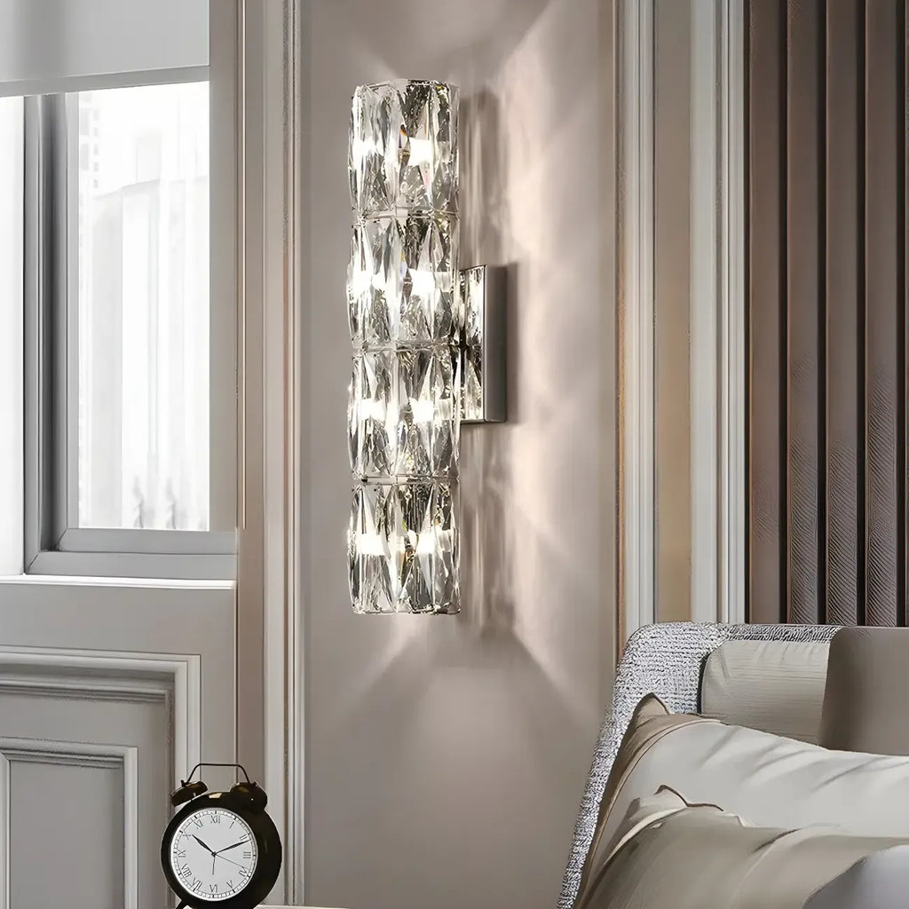 Applique murale cylindrique moderne à 4 lumières en cristal chromé