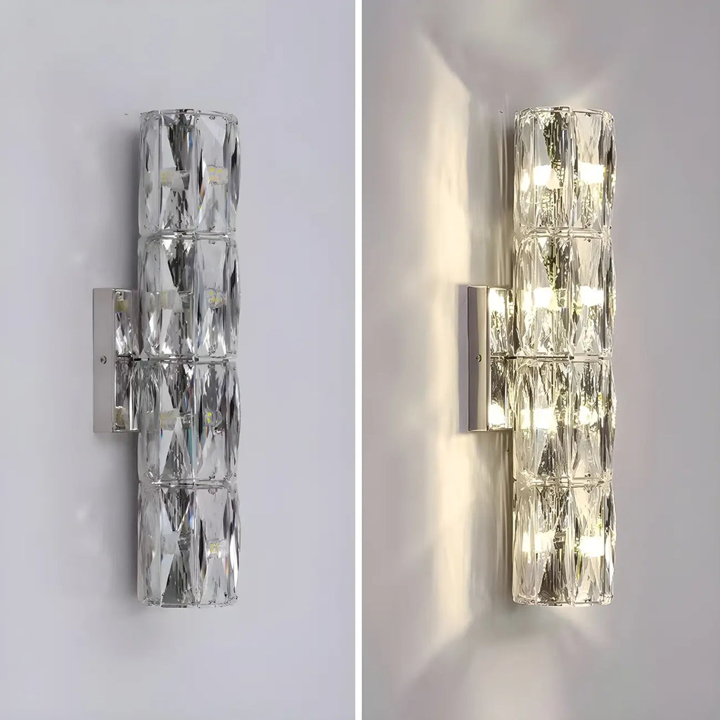 Applique murale cylindrique moderne à 4 lumières en cristal chromé