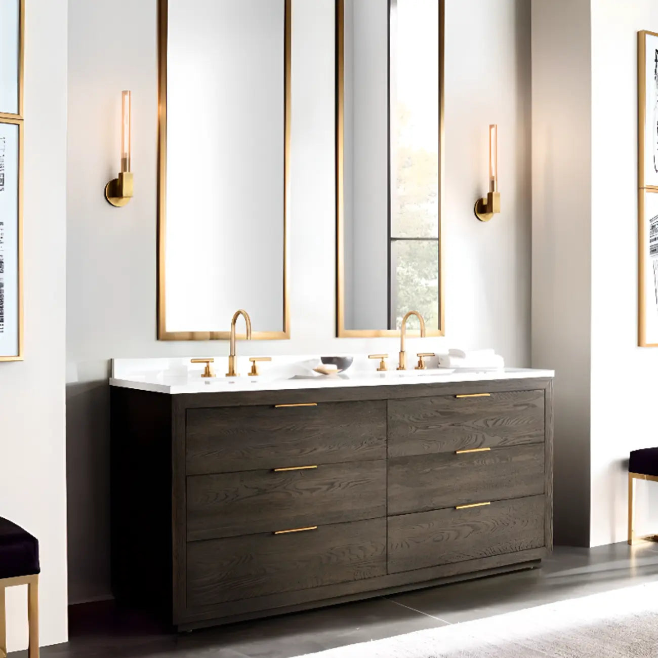 Applique murale moderne en laiton droit pour salle de bain élégante
