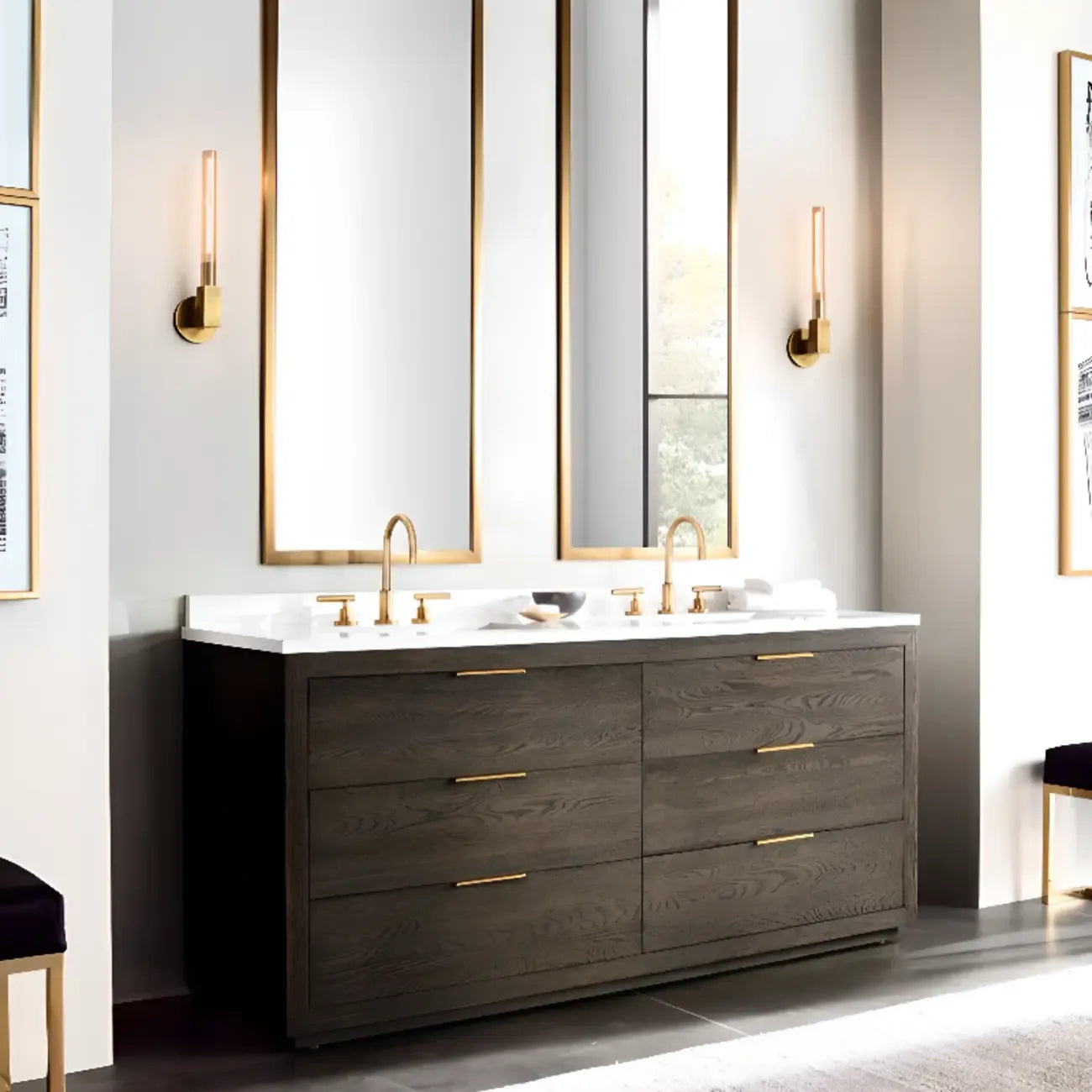Applique murale moderne en laiton droit pour salle de bain élégante