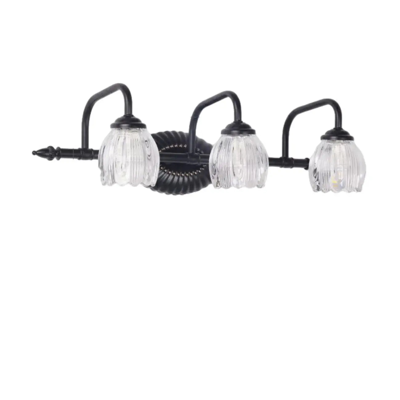 Applique da bagno vintage a 3 luci con paralume ad arco in vetro