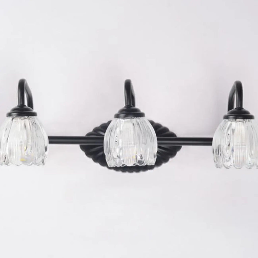 Applique murale vintage à 3 lumières pour salle de bain avec abat-jour en verre arqué