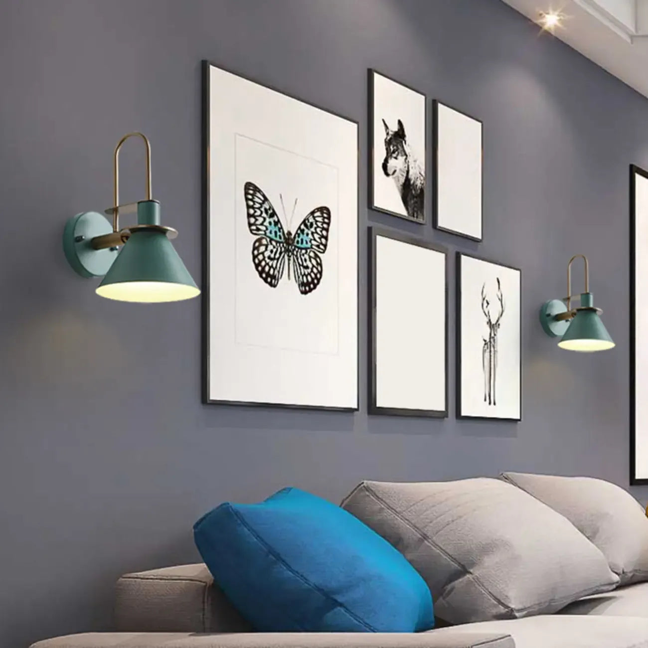 Applique murale conique pour salle de bain avec abat-jour en fer vert